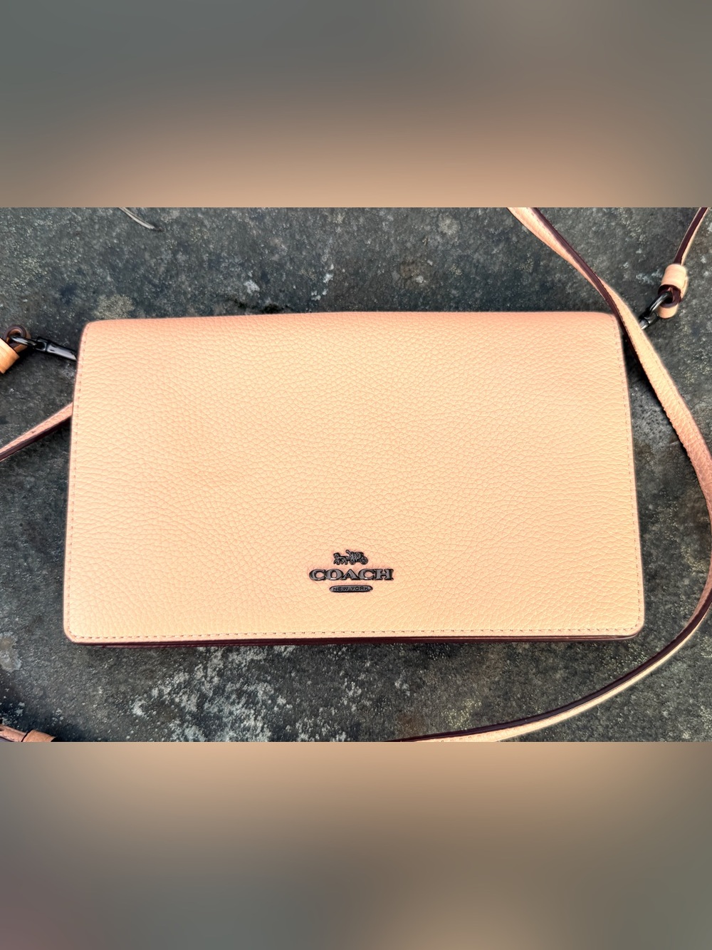 COACH Foldable Pebbled Leather Crossbody in Soft Peach